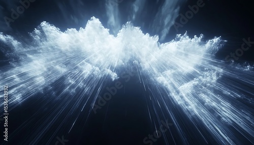 Pulsing cyber aurora rays in glacier white and navy over dark tech sky
