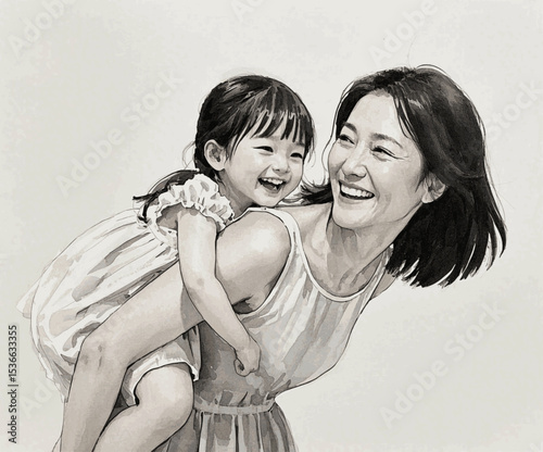 Anchor & Sail Mother carrying her daughter isolated watercolor vector illustration svg