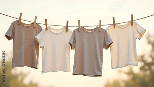 Clothesline with t shirts drying laundry apparel fashion lifestyle