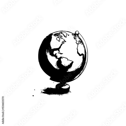 Striking monochrome depiction of a globe, evoking a sense of exploration and adventure