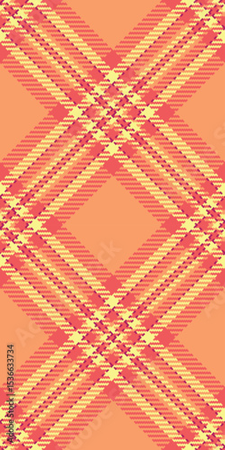 Fall fabric tartan plaid, comfort check pattern textile. Site seamless texture background vector in orange and red colors.