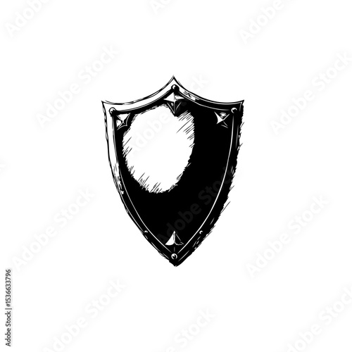 Illustration of a stylized medieval shield with intricate detailing and black color