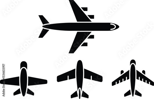 Airplane Silhouette Set with Different Views for Aviation and Transportation Industry