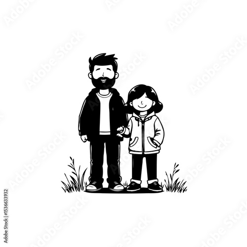 Charming illustration of a father and daughter standing together in a loving embrace