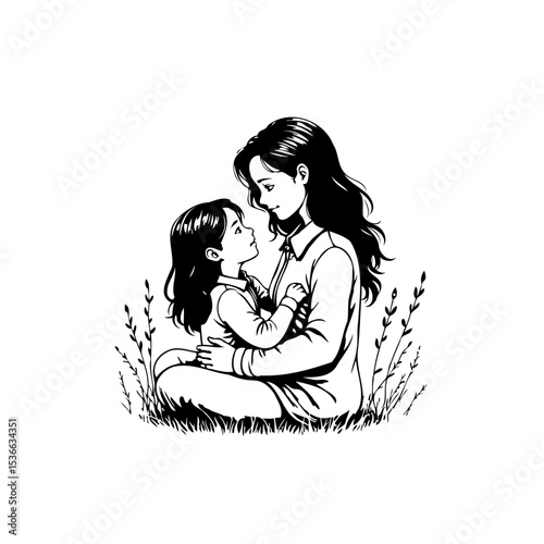 Touching mother-daughter illustration in vector format expressing love and affection