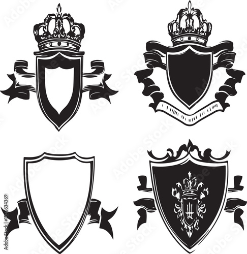Royal Coat of Arms Icons – Black and White Emblem Set

