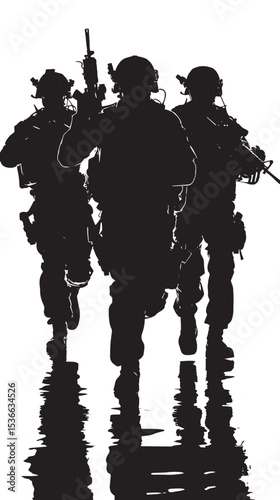 silhouette soldiers special forces team full uniform walking action
