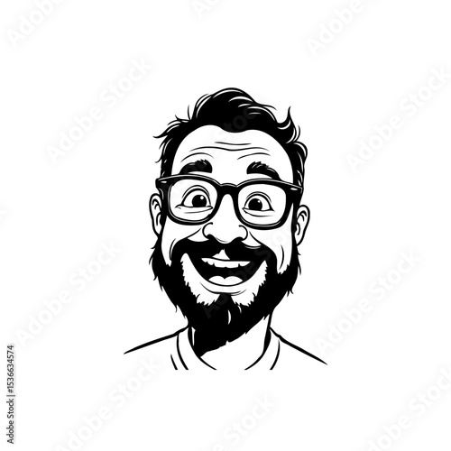 Cheerful bearded man cartoon illustration with glasses and a happy expression