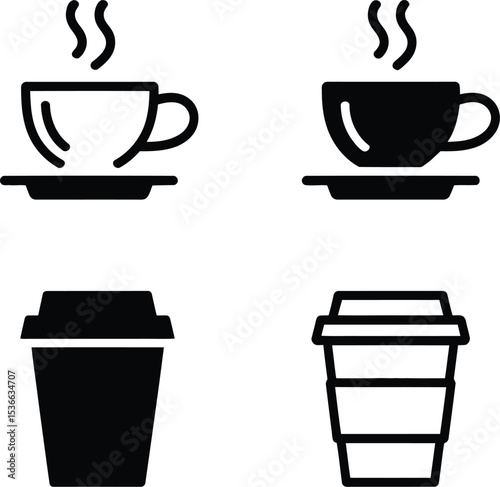 Coffee cup and take away cup icons in black and white illustration