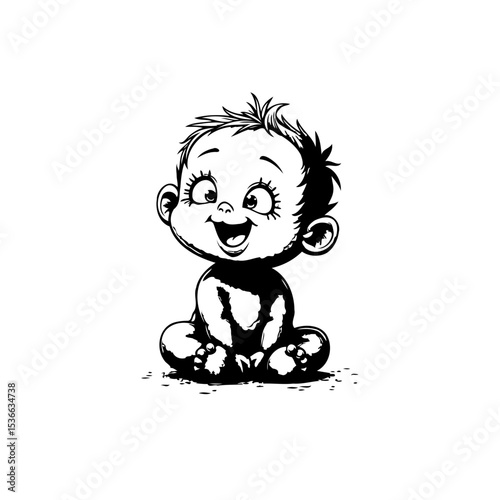 Cute baby cartoon illustration with happy expression and adorable features