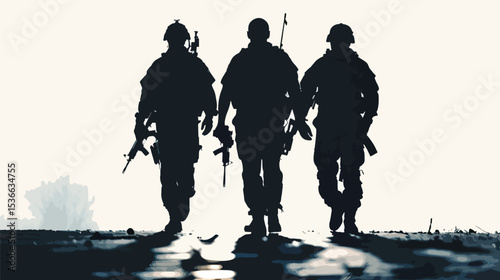 silhouette soldiers special forces team full uniform walking action