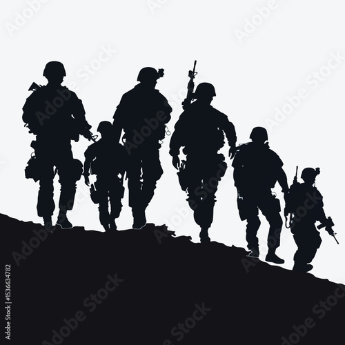 silhouette soldiers special forces team full uniform walking action