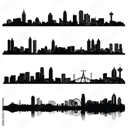 atlanta skyline silhouette set, Black & White silhouette set 