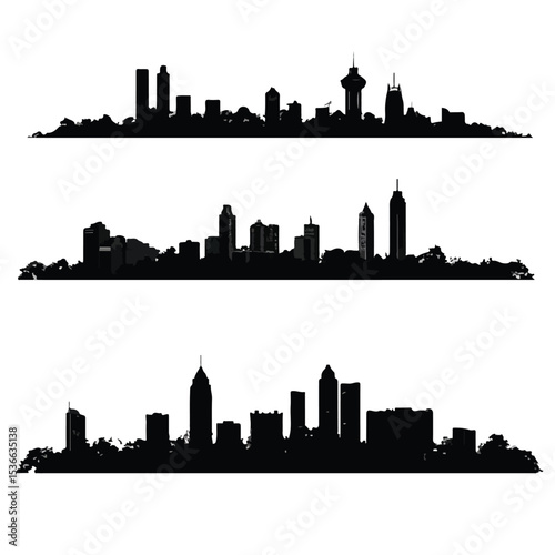 atlanta skyline silhouette set, Black & White silhouette set 