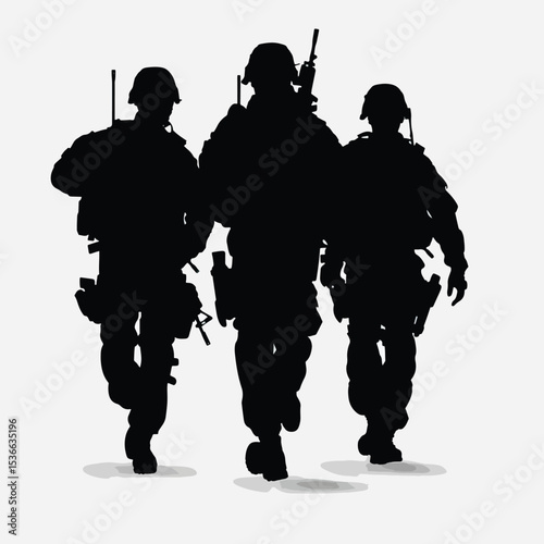 silhouette soldiers special forces team full uniform walking action