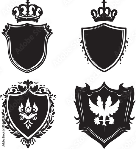 Vintage Heraldic Shields and Crests Vector Collection

