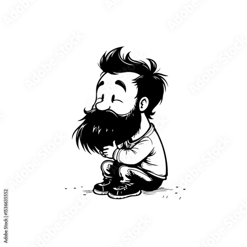 Whimsical Cartoon Illustration of a Bearded Man with Expressive Features and Playful Style