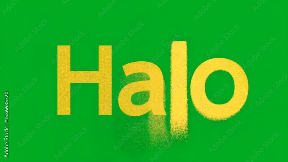 Halo text animation with sparkling gold effect on vibrant green screen background