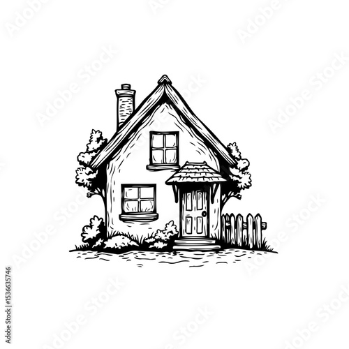 Charming Hand-Drawn Cottage Illustration: A Nostalgic Escape to Simple Living