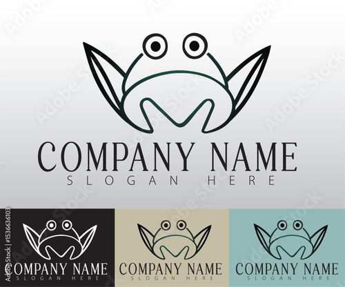 Frog simple line logo design illustration.