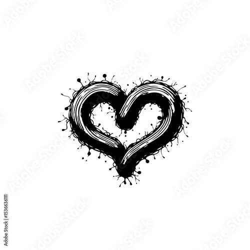 Abstract artistic black heart illustration on white background for love and romance