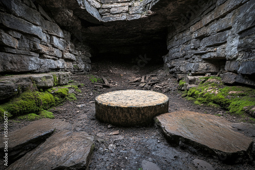 Cheese wheels maturing in a dark cellar filled with earthy tones