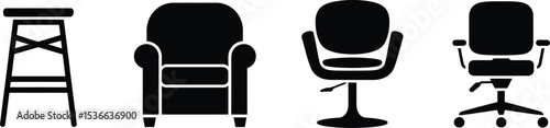 Variety of Chair Silhouettes Bar Stool Armchair Swivel Chair and Office Chair