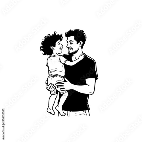 Touching Father-Daughter Moment: A Black and White Illustration of Love and Affection