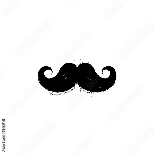 Hand-Drawn Black Mustache on White Background, Hipster Style Illustration Design