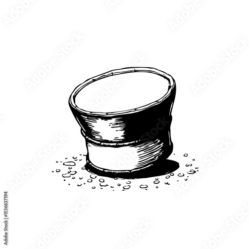 Minimalistic sketch of a metal barrel tilted slightly with a distressed texture