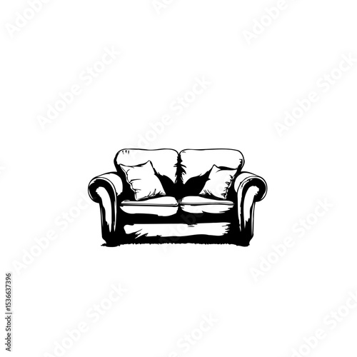 Classic Black and White Couch Illustration for Minimalist Home Decor Concepts