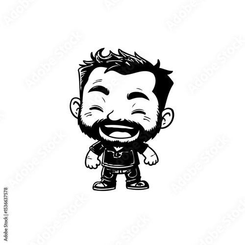 Cheerful cartoon character illustration of a bearded man with a joyful smile