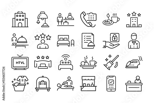 Collection of Hotel Services and Amenities Line Icons