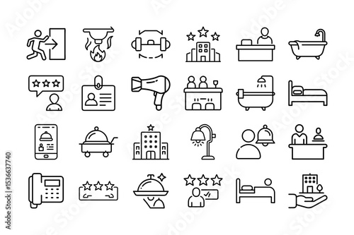 Collection of Hotel Amenities and Services Line Icons