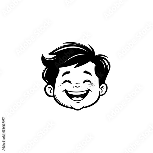 Cheerful young boy portrait cartoon illustration, expressing happiness and joy