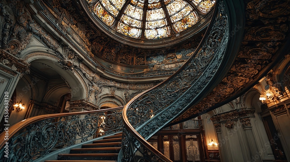 Fototapeta premium Spiral Staircase in Historic Mansion/歴史的邸宅の螺旋階段5