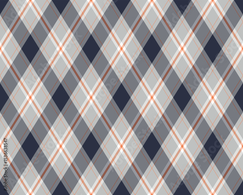 Argyle pattern of geometric rhombus. Harlequin check wallpaper design. Classic diamond shaped textile material for web background, print fabric clothing, sweater, wrapping paper, gift card, invitation