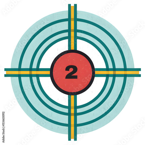 Vintage teal and red number two target graphic