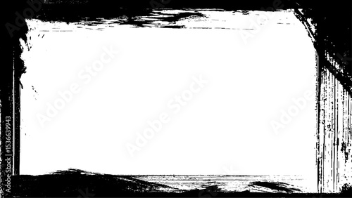 Abstract grunge background with worn brush texture, black frame texture, banner resource with framed effect. Space for text or illustration.