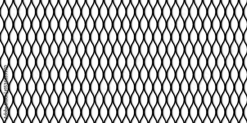 Metal grid with rhombus shape silhouette. Mesh shaped iron fence background. Black metal mesh seamless pattern vector illustration. Metal grid pattern. Steel wire mesh fence pattern silhouette