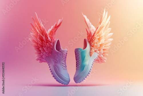 winged shoes animation on color background