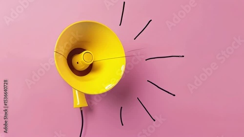 Video of a yellow megaphone on a pink background. Perfect for ads, announcements or web banners with space for text.