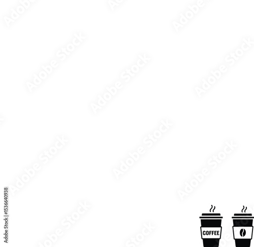 Two takeaway coffee cups with steam and coffee bean and coffee text