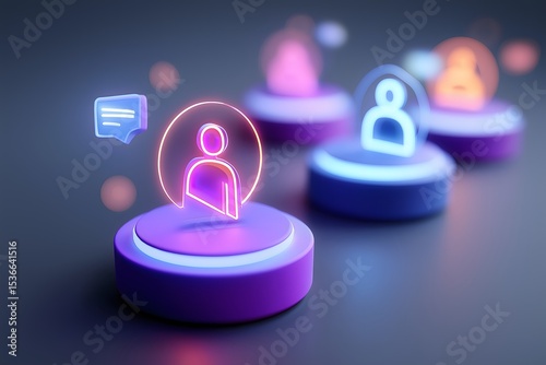 Reskill concept: Virtual mentors assisting reskill journey, glowing digital icons.