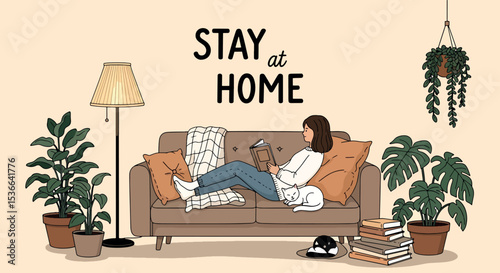 Cozy Stay at Home Hand-Drawn Lifestyle Illustration