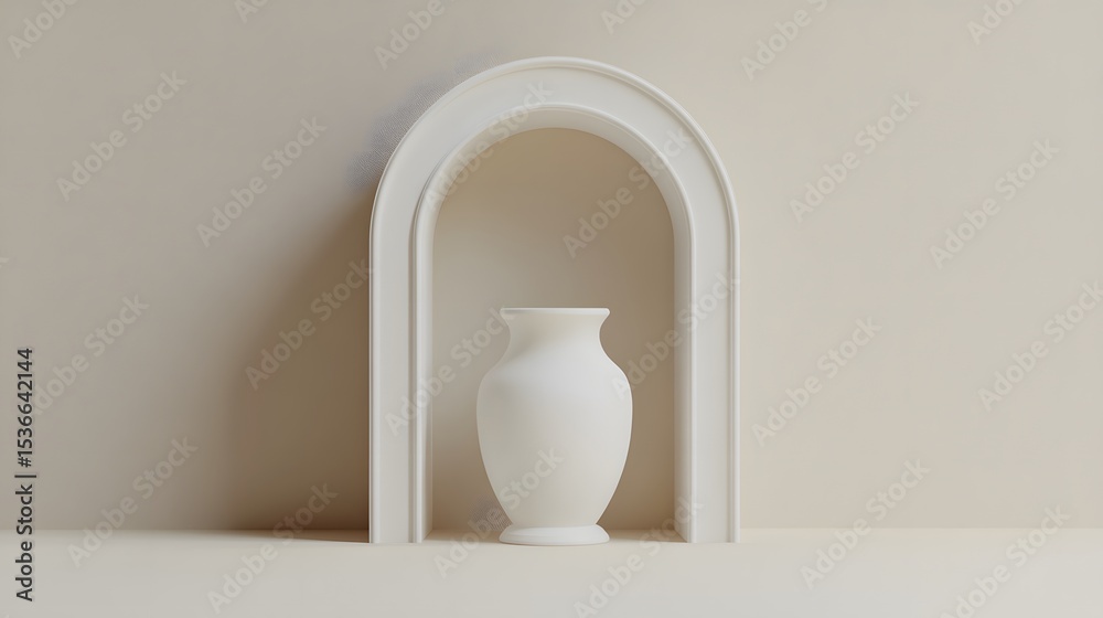 Elegant White Vase in Minimalist Arch Niche Elegant White Vase in Minimalist Arch Niche