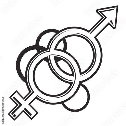 Intertwined Male Female Gender Symbols Black Line Art Graphic Design Illustration