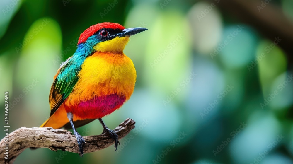 Obraz premium A vibrant, colorful bird perched on a branch.