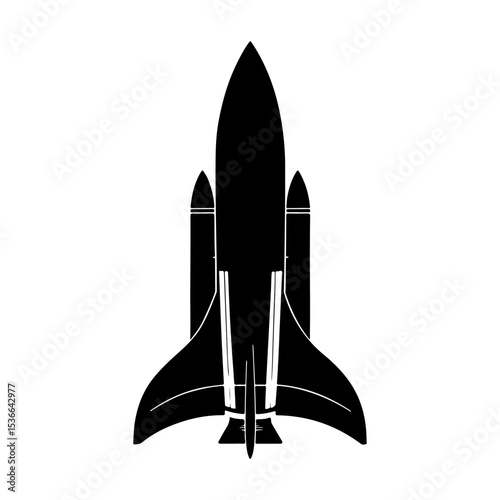 Black rocket ship silhouette icon vector flat design on white background