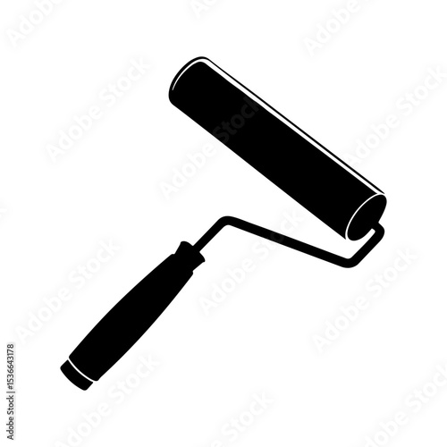 Paint roller silhouette icon vector flat design on white background